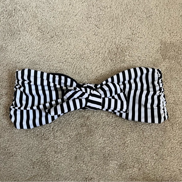 NWOT Lolli Swim Creamsicle Black and White Stripe Bow Bandeau Bikini Top Size M - Picture 1 of 7